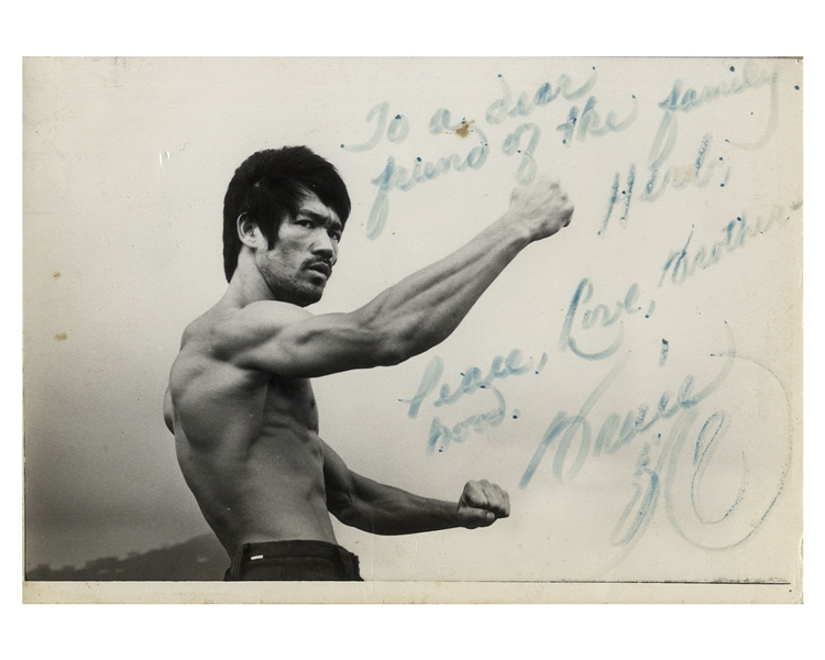 Bruce Lee Signed Photo, ''Peace, Love, Brotherhood'' -- With University Archives COA